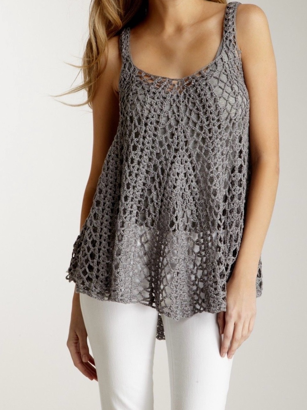 Crochet Scoop Neck Tank Top in grey